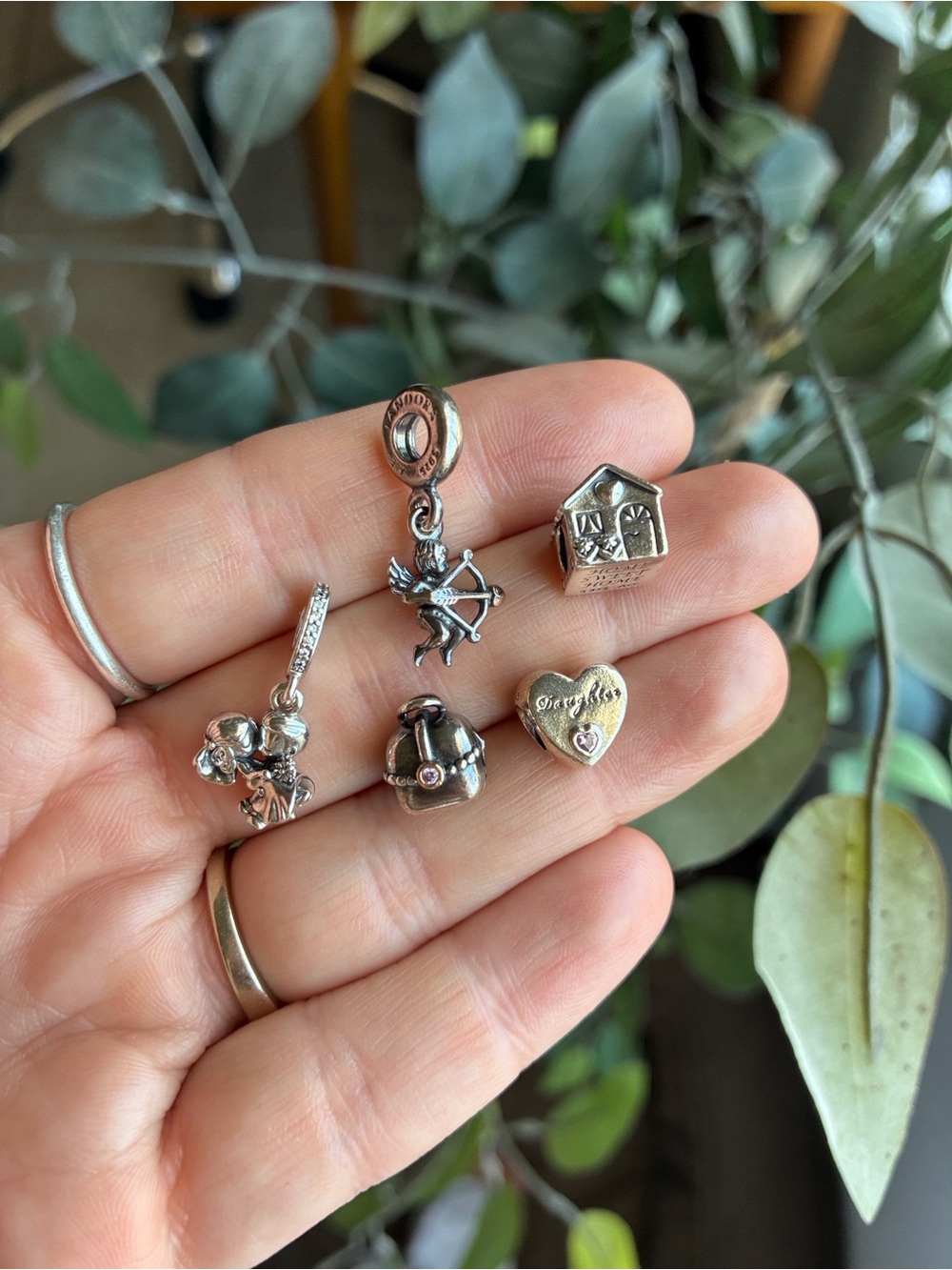 Pandora Silver Charm Set - Mixed Silver Heart, House, Cupid & Bag Charms